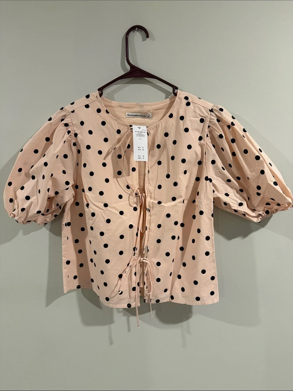 Abercrombie Tie Front Polka Dot Blouse in Blush Pink, Size Small (NWT)